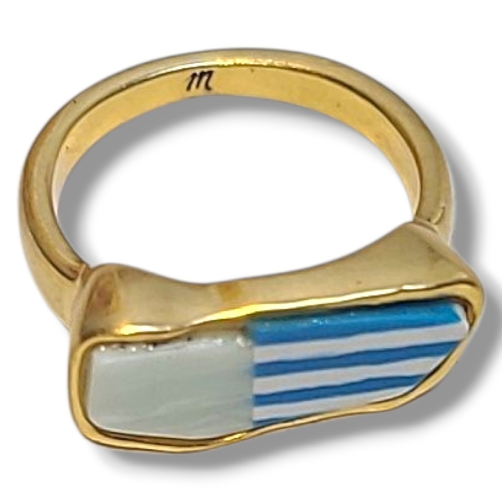 Madewell Patchwork Stone Seaside Blue‎ Cocktail Ring Size 6.5